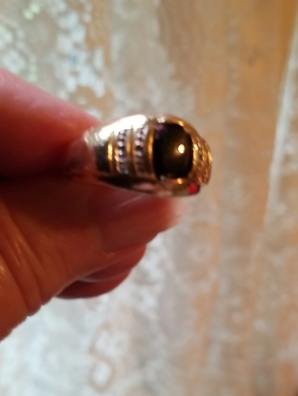 10K gold ring with Onyx and Diamonds